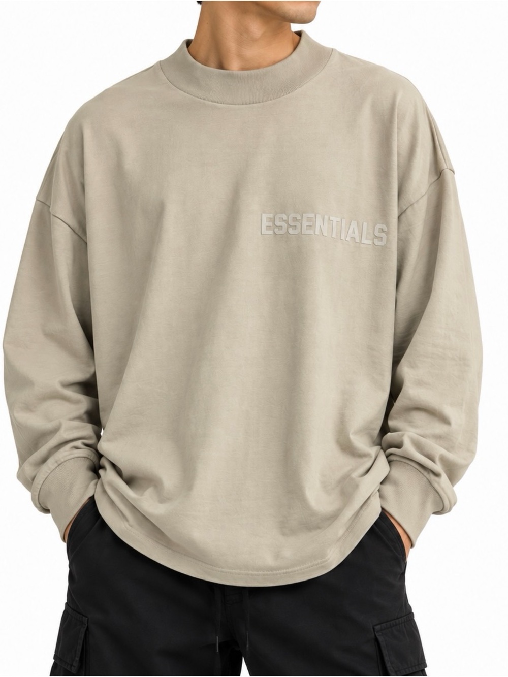 Fear of God Essentials XXL Beige Long Sleeve Oversized Logo Tee
